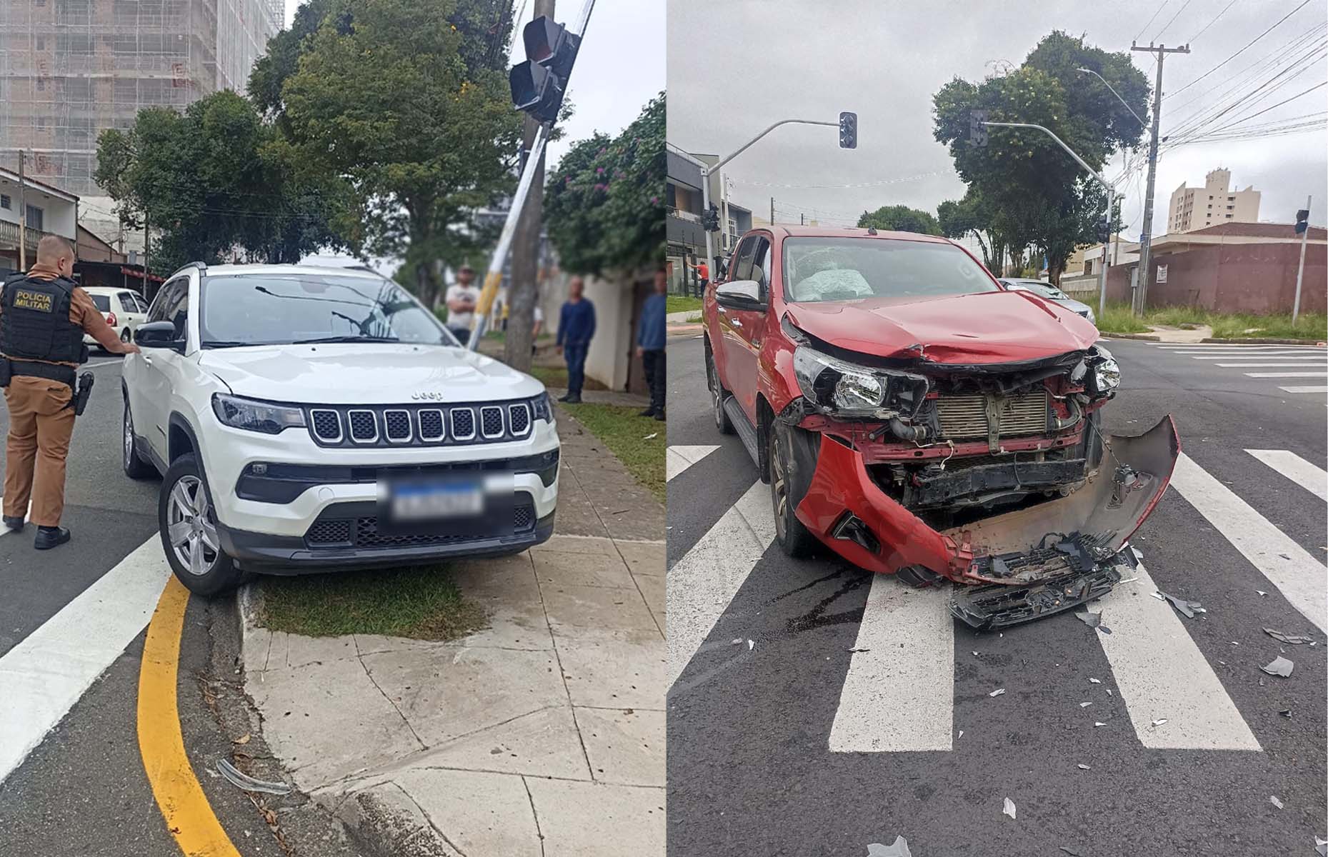 Carros batem em cruzamento com sinaleiro apagado, em São José dos Pinhais; testemunhas falam em manutenção